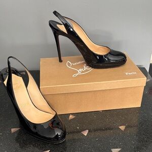 Christian Louboutin Black Patent  Slingback Pumps